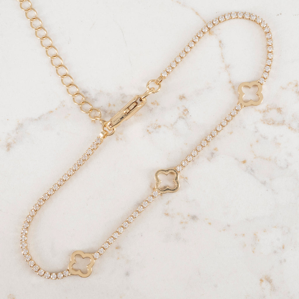 Pulsera Tennis 1.5mm Trebol x3 | Oro laminado