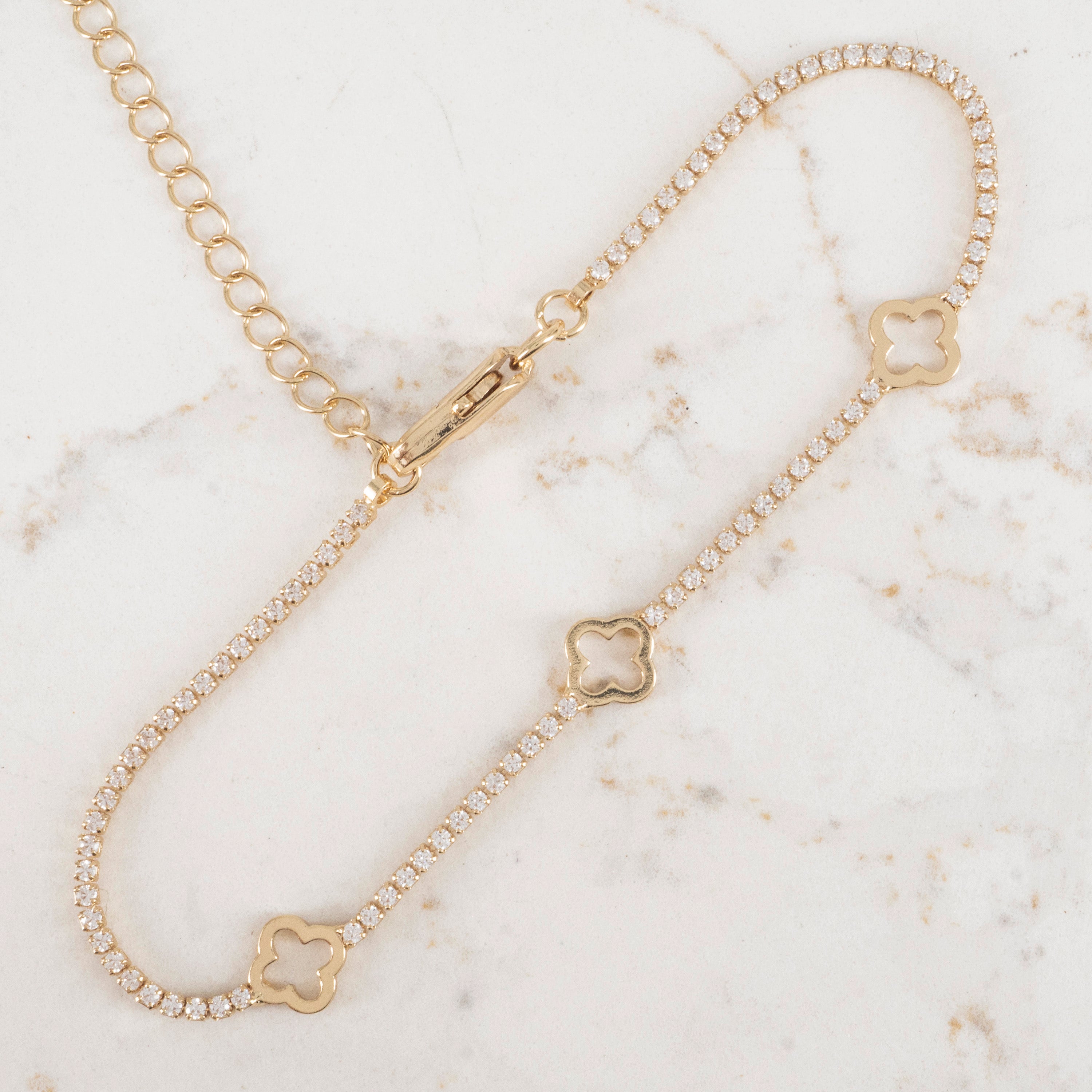 Pulsera Tennis 1.5mm Trebol x3 | Oro laminado