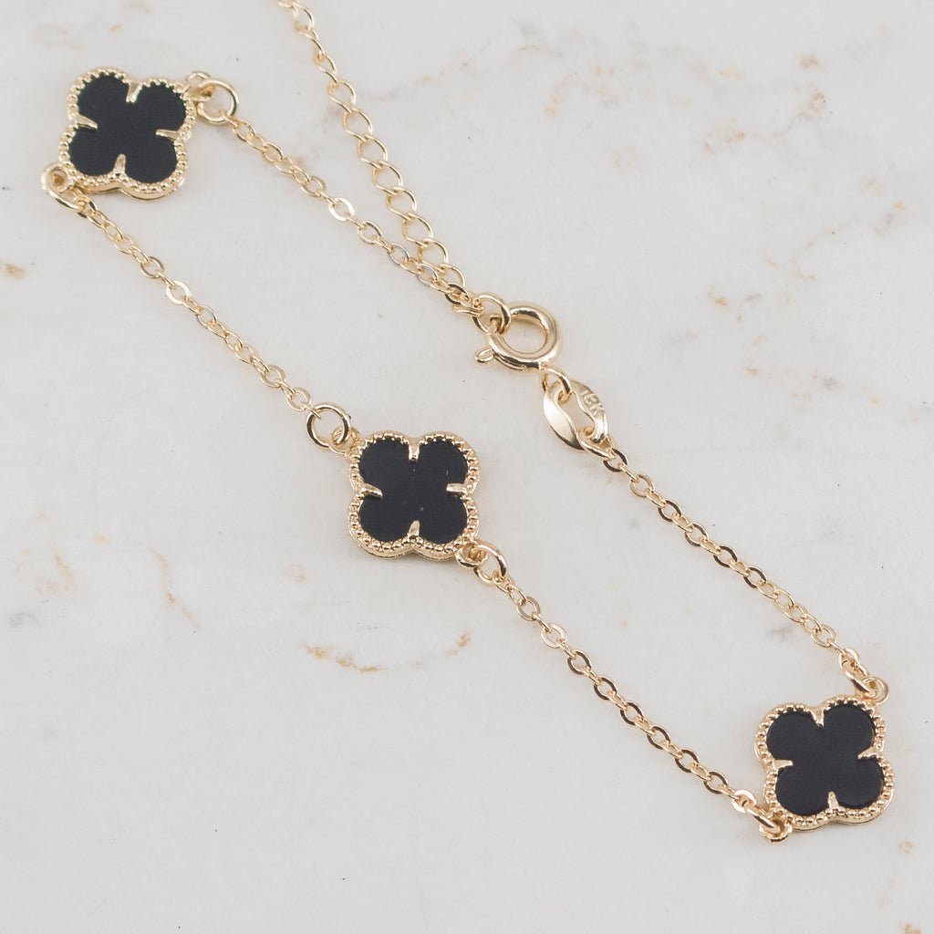 Pulsera Trébol Lux Negro | Oro laminado