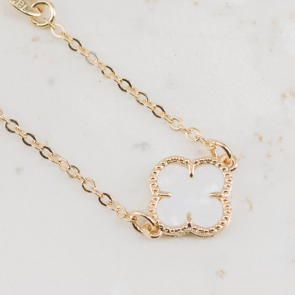 Pulsera Trébol Lux Blanco | Oro laminado