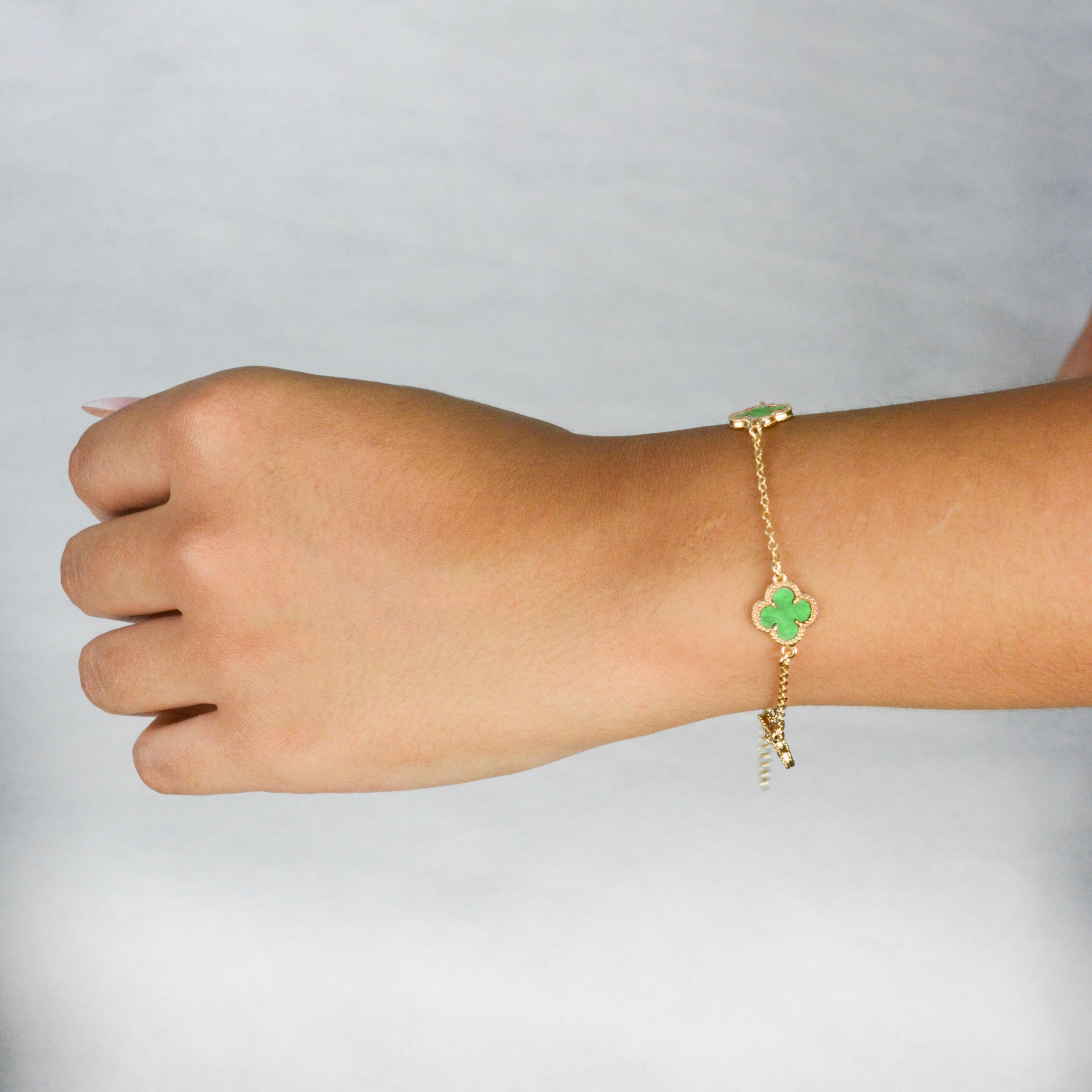 Pulsera Trébol Lux Verde | Oro laminado