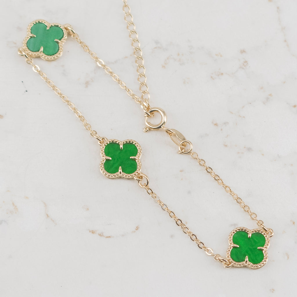Pulsera Trébol Lux Verde | Oro laminado