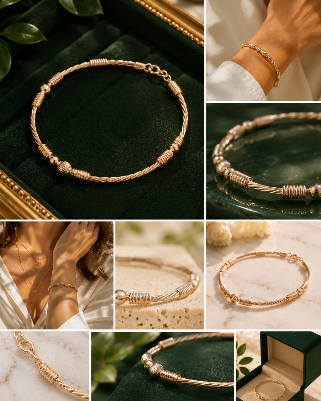 Pulsera rustica 3 balines 5MM | Oro laminado