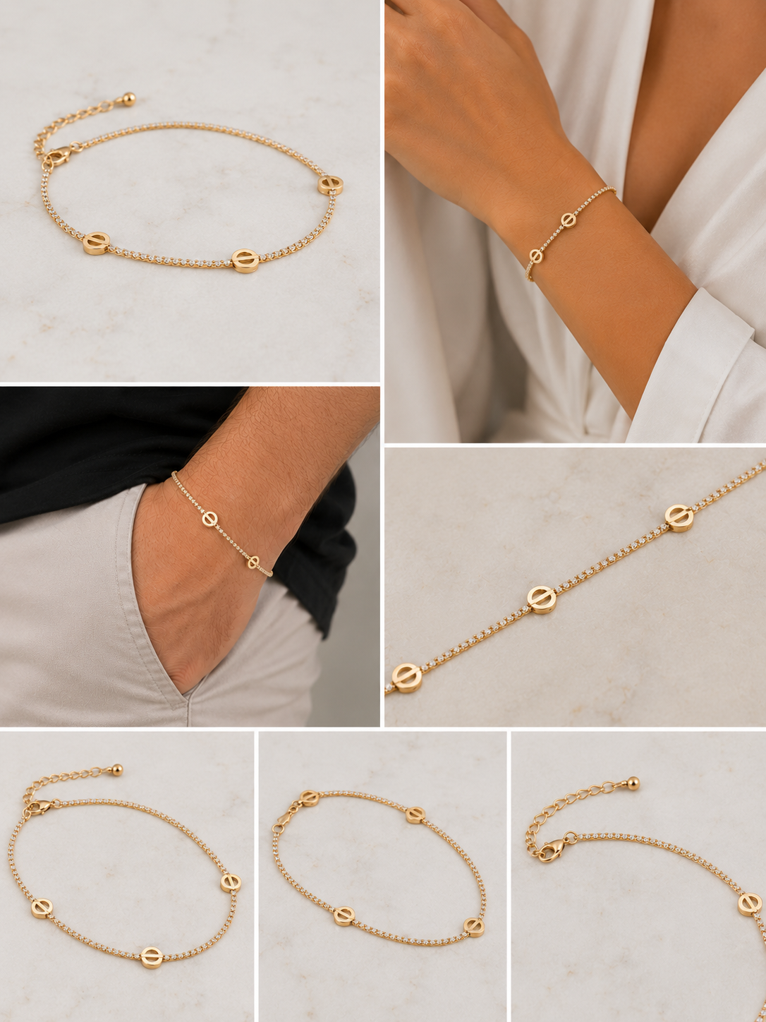 Pulsera 3 Circulos Tennis 1.5mm | Oro laminado