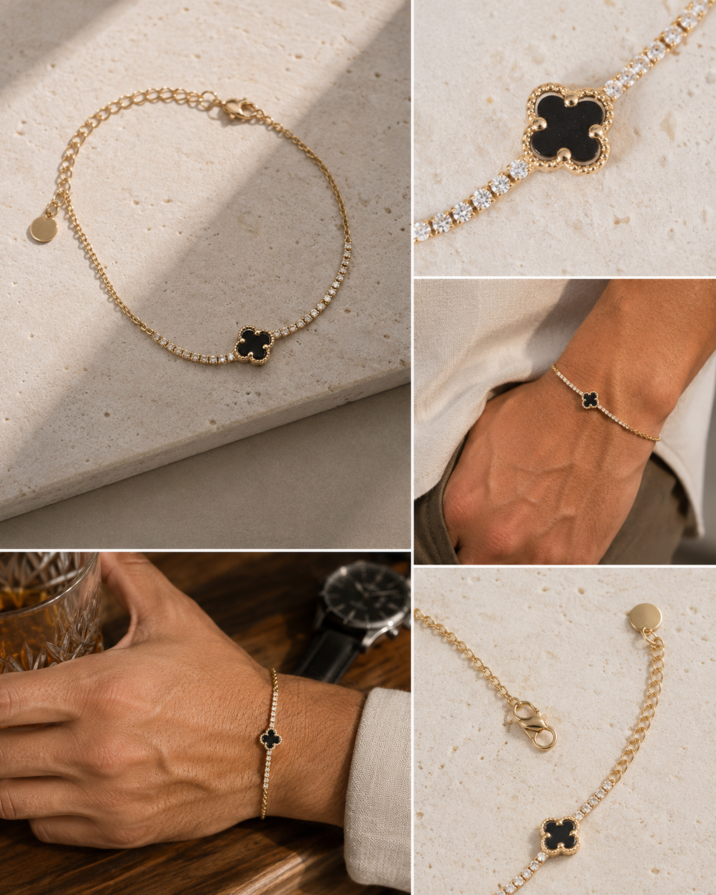Pulsera Trebol Tennis 1.5MM | Oro laminado